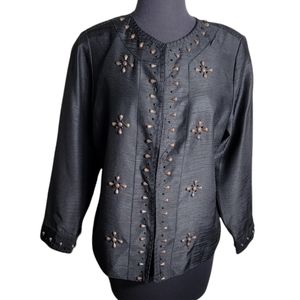 Joni B. beaded black hook, eye closure blazer size large